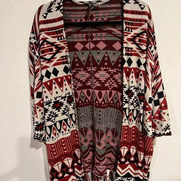 Divided Knit Aztec Designed Poncho Sweater - Picture 1 of 3